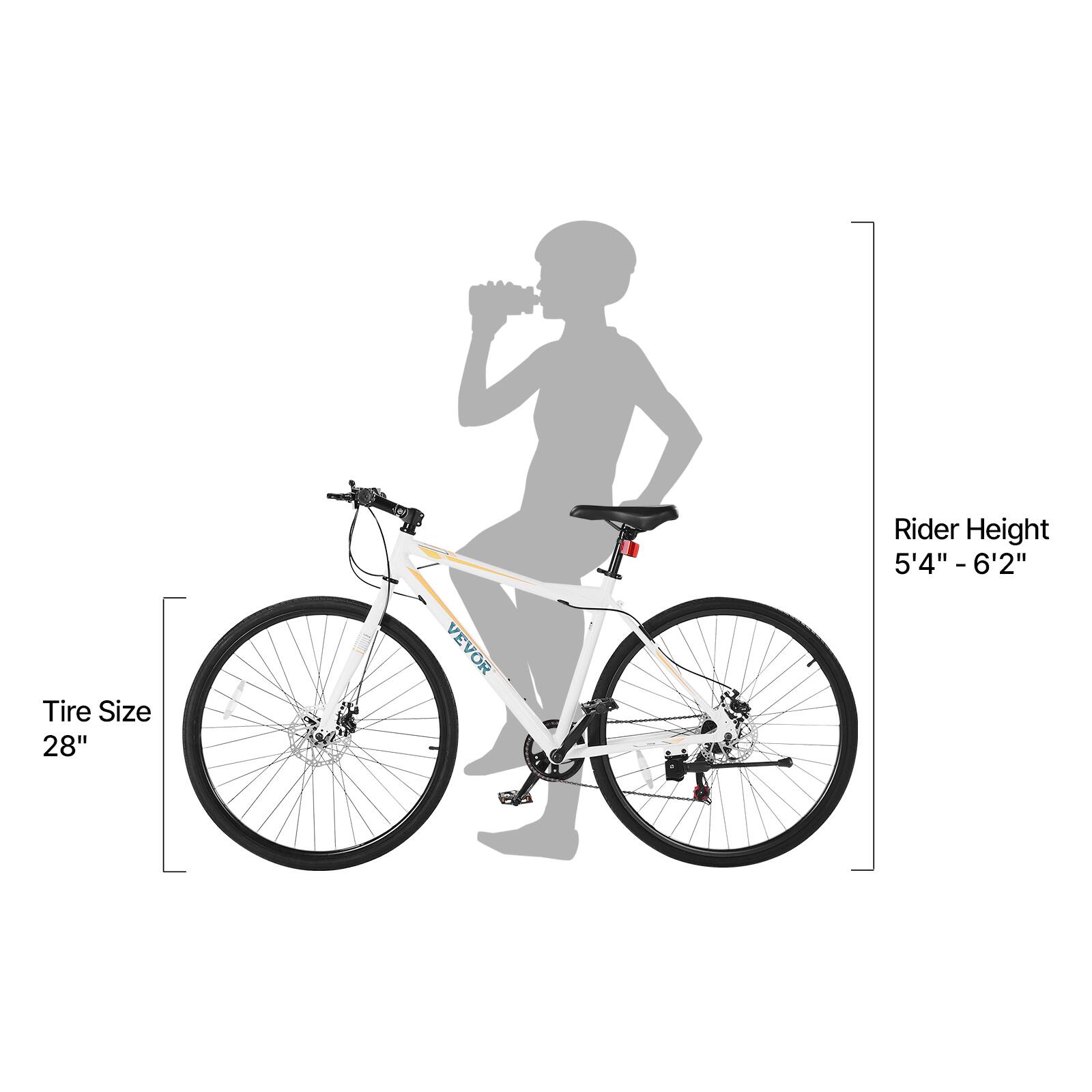 Rider Height: 5'4" - 6'2"  
Tire Size: 28"  
VEVOR