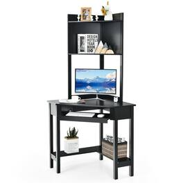 Gymax - Corner Computer Desk Triangle Study Desk w/ Hutch & Keyboard Tray - Black