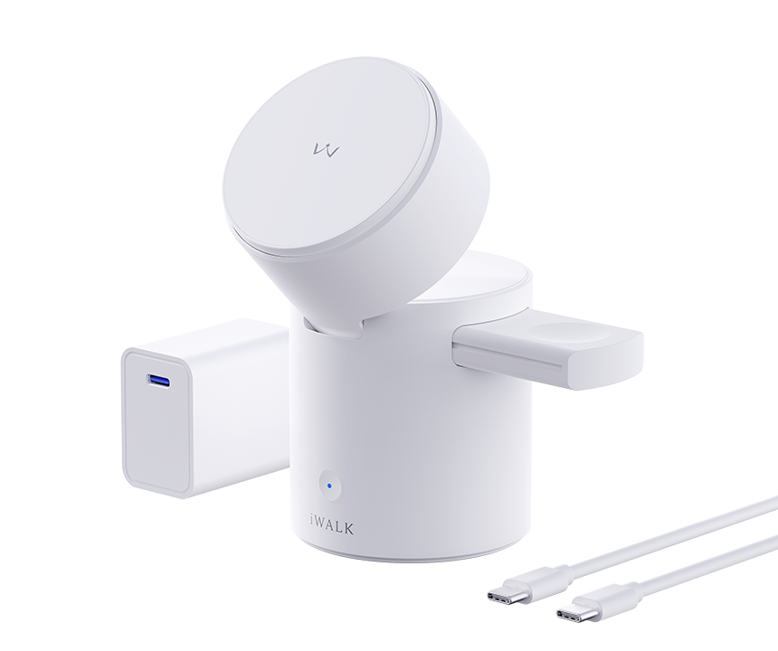 iWalk - Portable Wireless StandMe Folding Charging Station 15W Dock For iPhone, Apple Watch & Airpod Pro - White