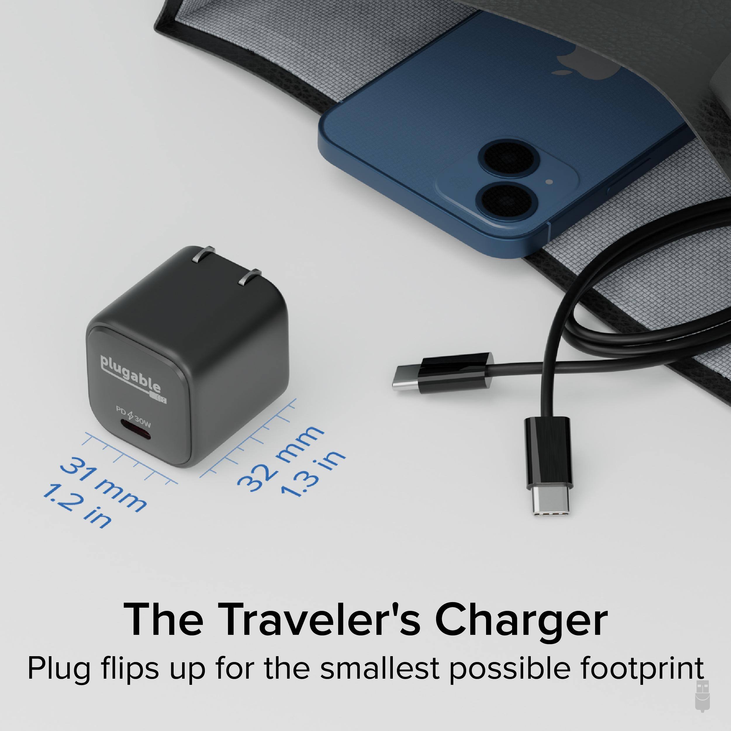 plugable - PD 4 3 31 1.2 mm in mm in 32 1.3 The Traveler's Charger Plug flips up for the smallest possible footprint