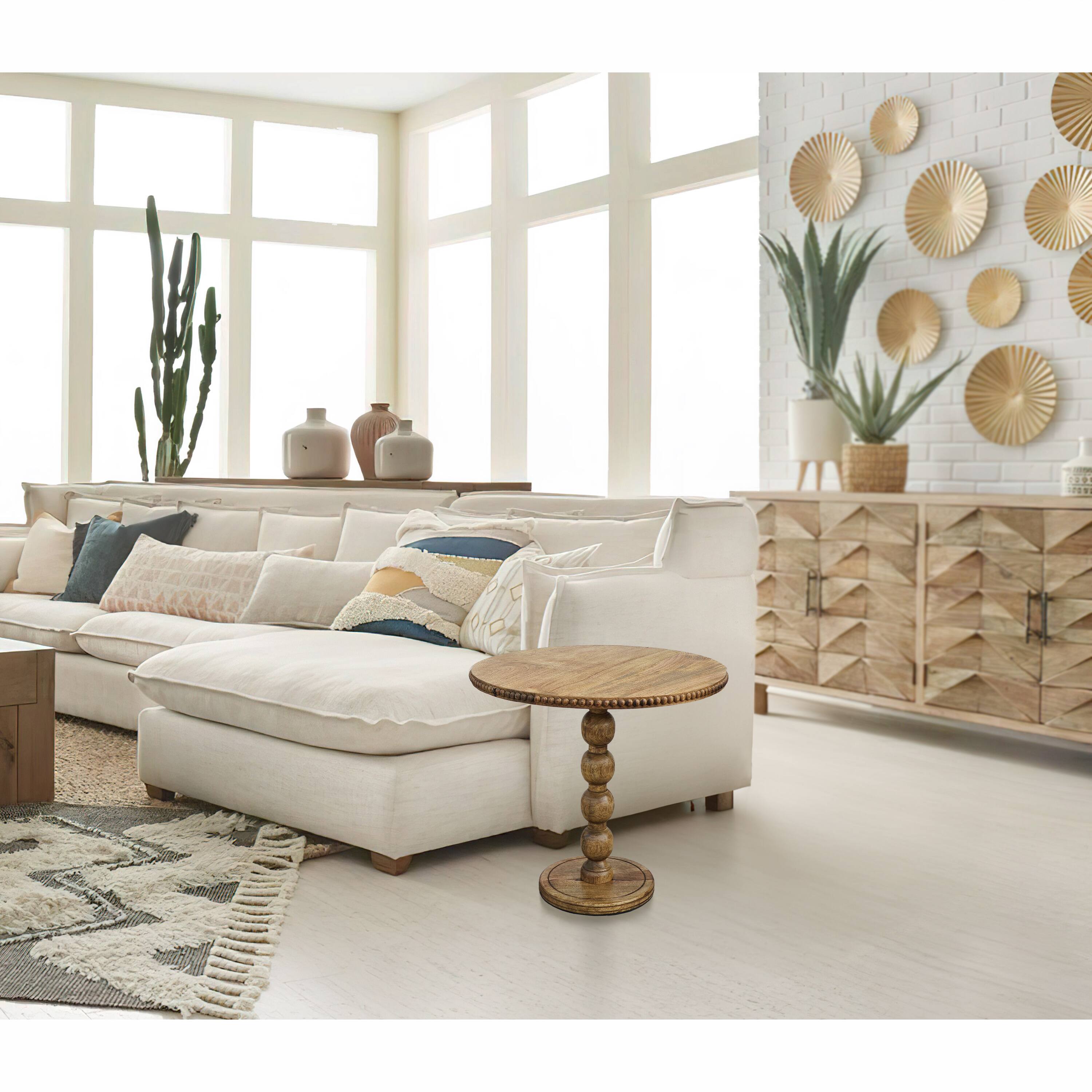 Alt View 9. Manhattan Lane - 21 Inch Side End Table, Round Top, Stacked Ball Post, Natural Brown Mango Wood - Brown.