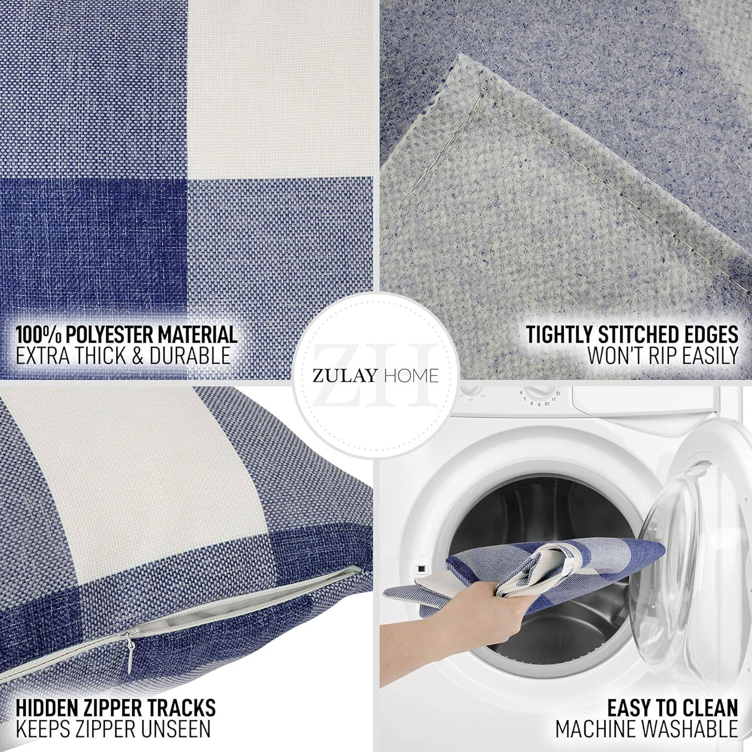 100% Polyester Material  
Extra Thick & Durable  

Tightly Stitched Edges  
Won't Rip Easily  

Hidden Zipper Tracks  
Keeps Zipper Unseen  

Easy to Clean  
Machine Washable