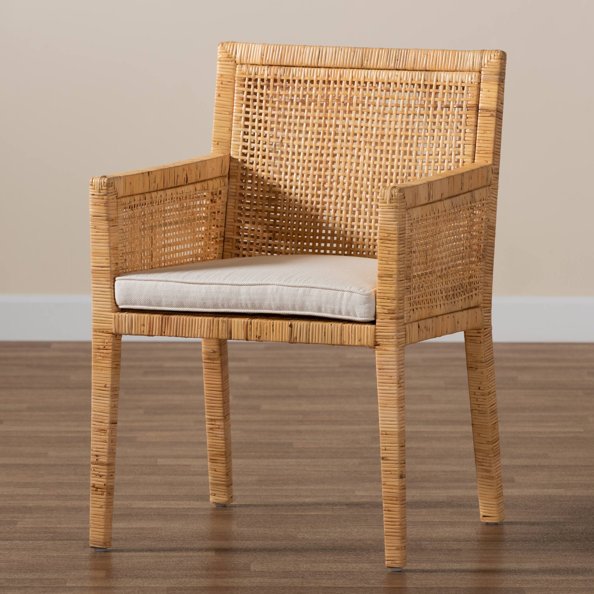 Alt View 5. bali & pari - Karis Modern and Contemporary Natural Finished Wood and Rattan Dining Chair - Natural/White.