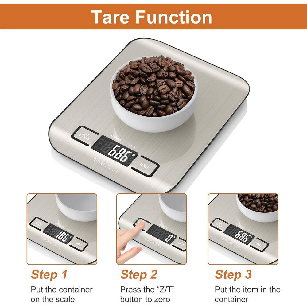 Tare Function

Step 1: Put the container on the scale

Step 2: Press the "Z/T" button to zero

Step 3: Put the item in the container
