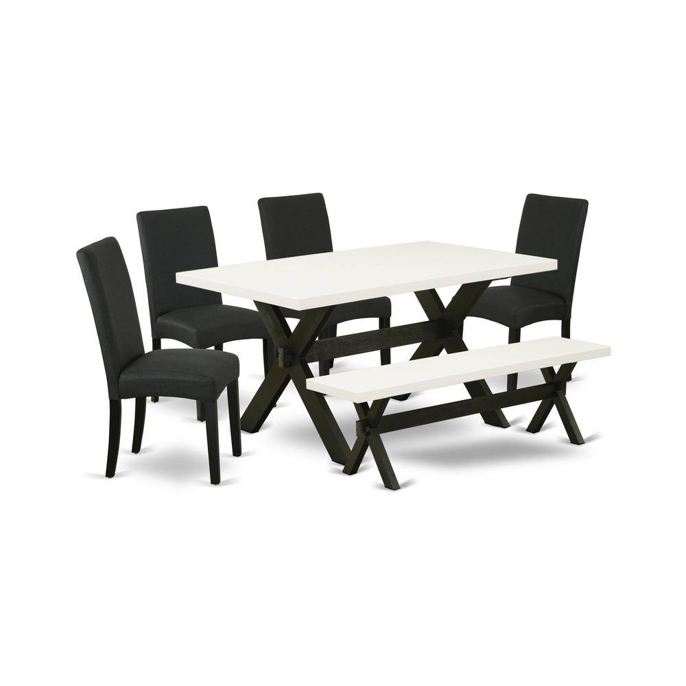 Left. East West Furniture - East West Furniture X626DR124-6 6-Pc Dinette Room Set- 4 Parson Dining Chairs with Black Linen Fabric Seat and Stylish - Multi-Color.