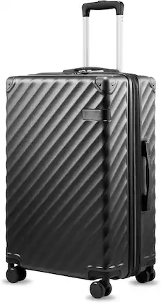 Front. LUGGEX - LUGGEX 24 Inch Medium Checked Luggage, Hardside Suitcase with Spinner Wheels & Reinforced Corner Protectors - KVC - Black.