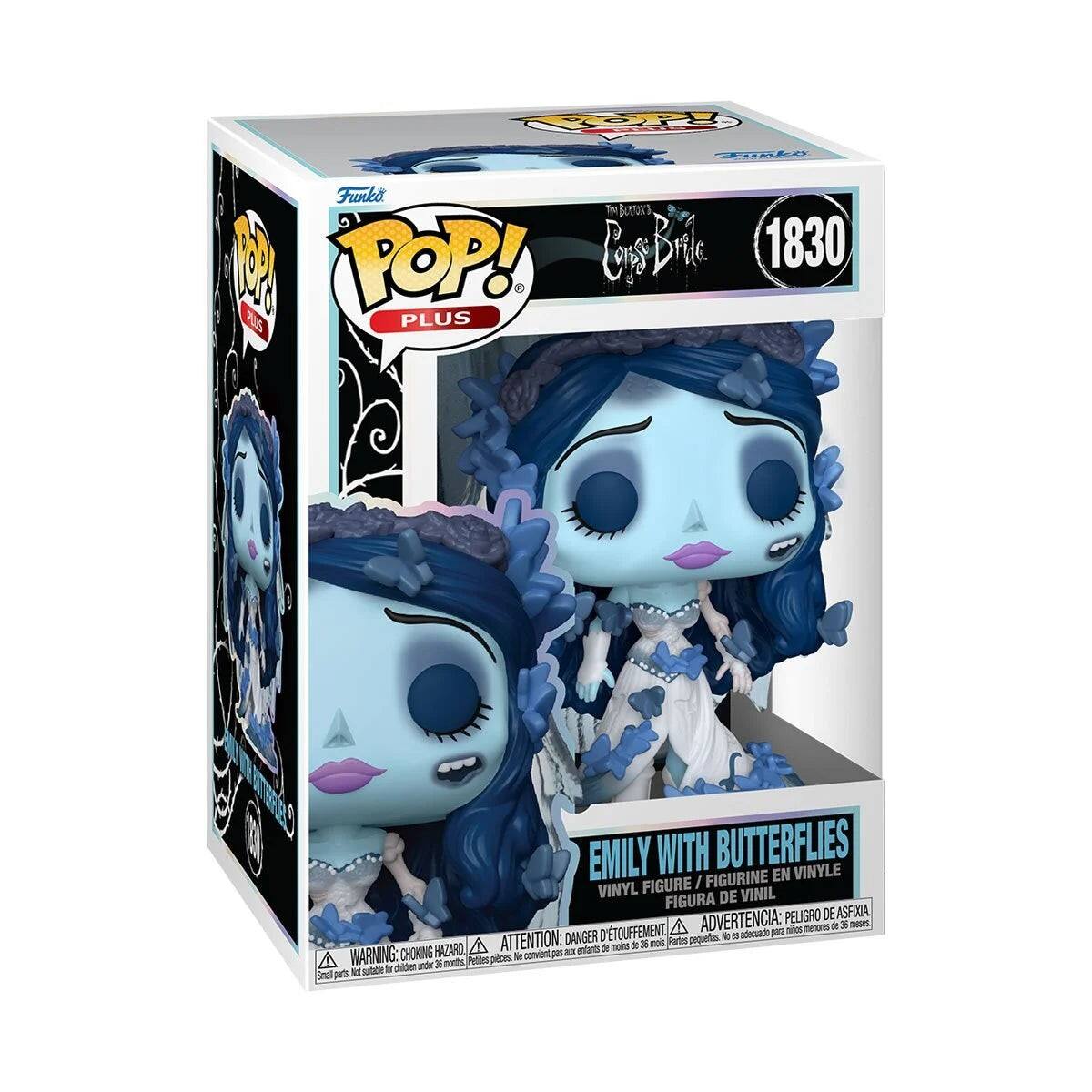 Sure, here is the corrected and grouped text from the image:

---

**Front:**
- POP! PLUS
- Funko
- 1830
- Emily Bronte
- Emily with Butterflies
- Vinyl Figure / Figurine en Vinyle / Figura de Vinilo / Figura de Vinil
- Warning: Choking Hazard - Small parts. Not for children under 3 years. / Attention: Danger d'étouffement - Petites pièces. Ne convient pas aux enfants de moins de 3 ans. / Advertencia: Peligro de asfixia - Piezas pequeñas. No es adecuado para menores de 3 años.

**Side:**
- POP! PLUS
- Funko

**Top:**
- POP! PLUS
- Funko

**Bottom:**
- Warning: Choking Hazard - Small parts. Not for children under 3 years. / Attention: Danger d'étouffement - Petites pièces. Ne convient pas aux enfants de moins de 3 ans. / Advertencia: Peligro de asfixia - Piezas pequeñas. No es adecuado para menores de 3 años.

---