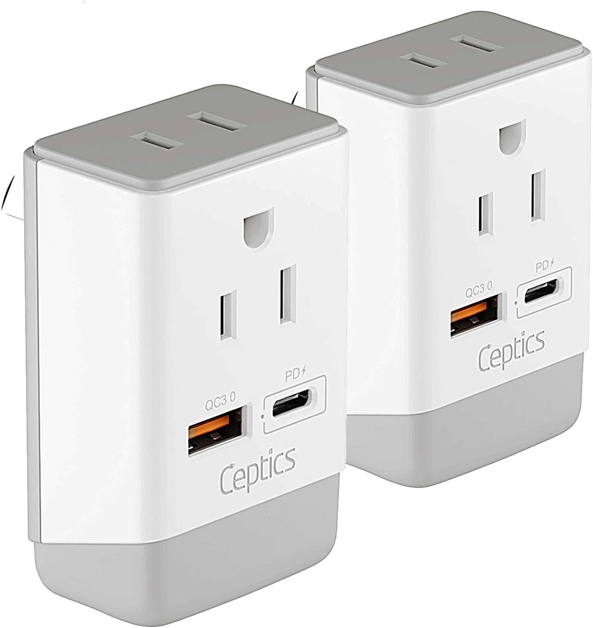 Ceptics - Australia China New Zealand Power Plug Adapter 2 Pack, QC 3.0 & PD, Safe Dual USB & USB-C - White