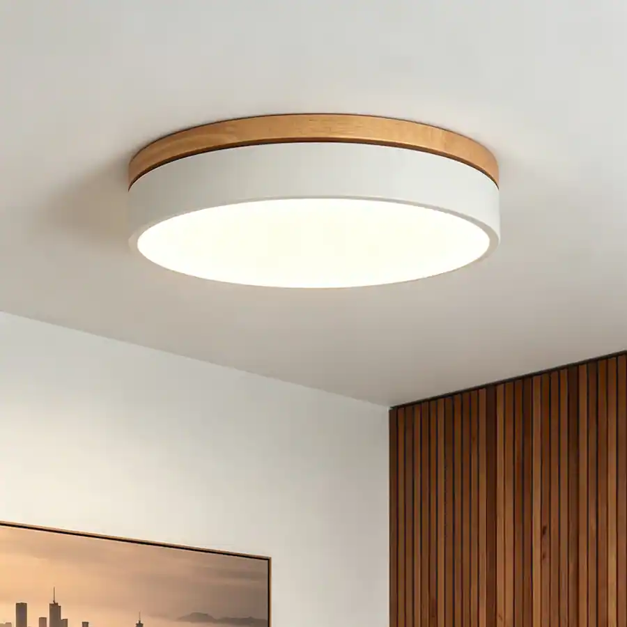 Ceiling Pendant Light Rounded Umeiluce Modern Round LED Flush Mount Ceiling Light Iron and Wood ...