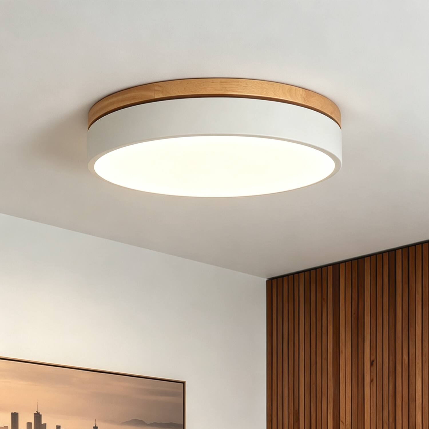 Umeiluce Modern Round LED Flush Mount Ceiling Light Iron and Wood ...