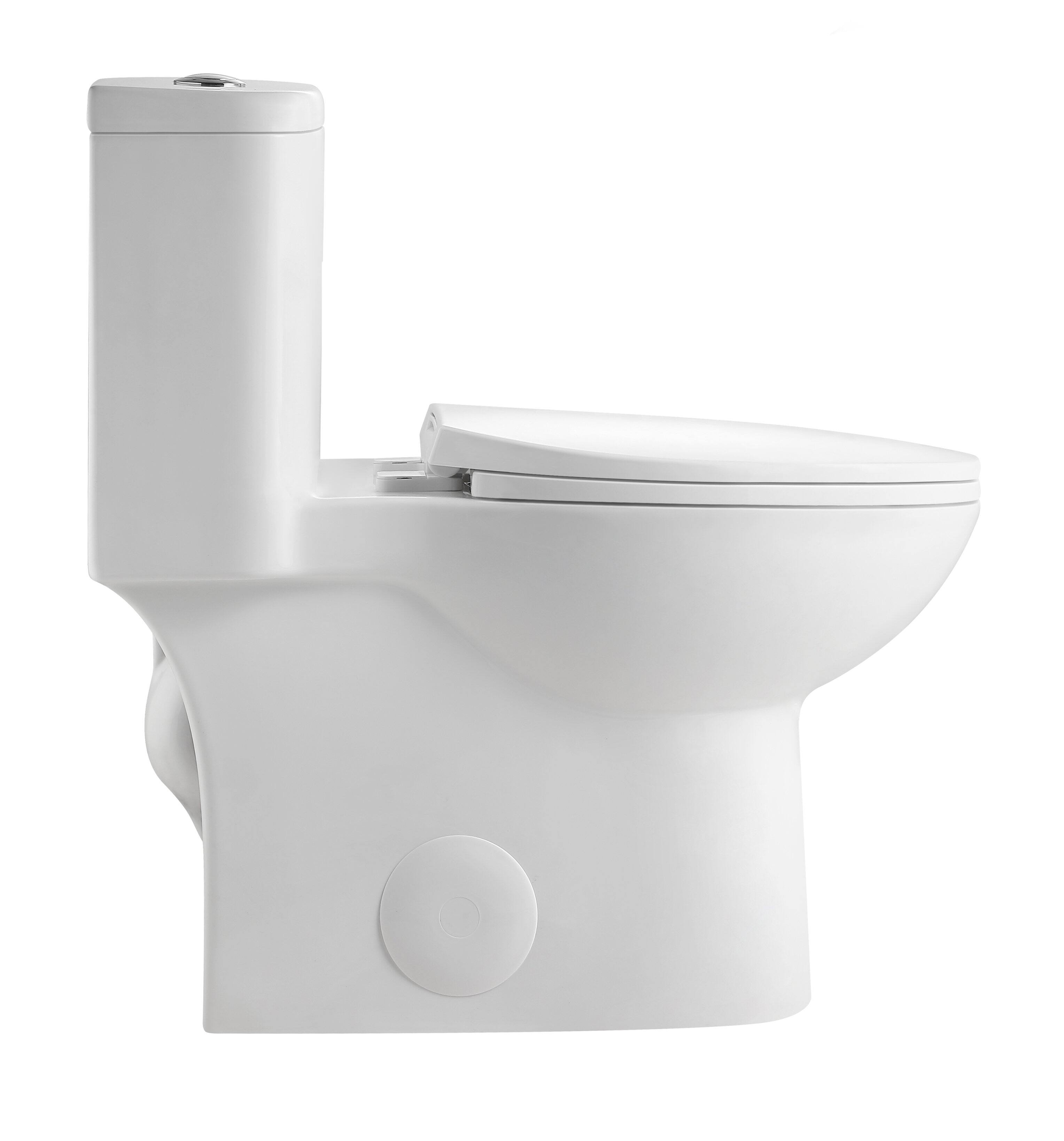 Alt View 2. TinyHomie - White Ceramic One Piece Toilet Elongated Bowl with Soft Close Seat and Quick Release Design 25I807G - White.