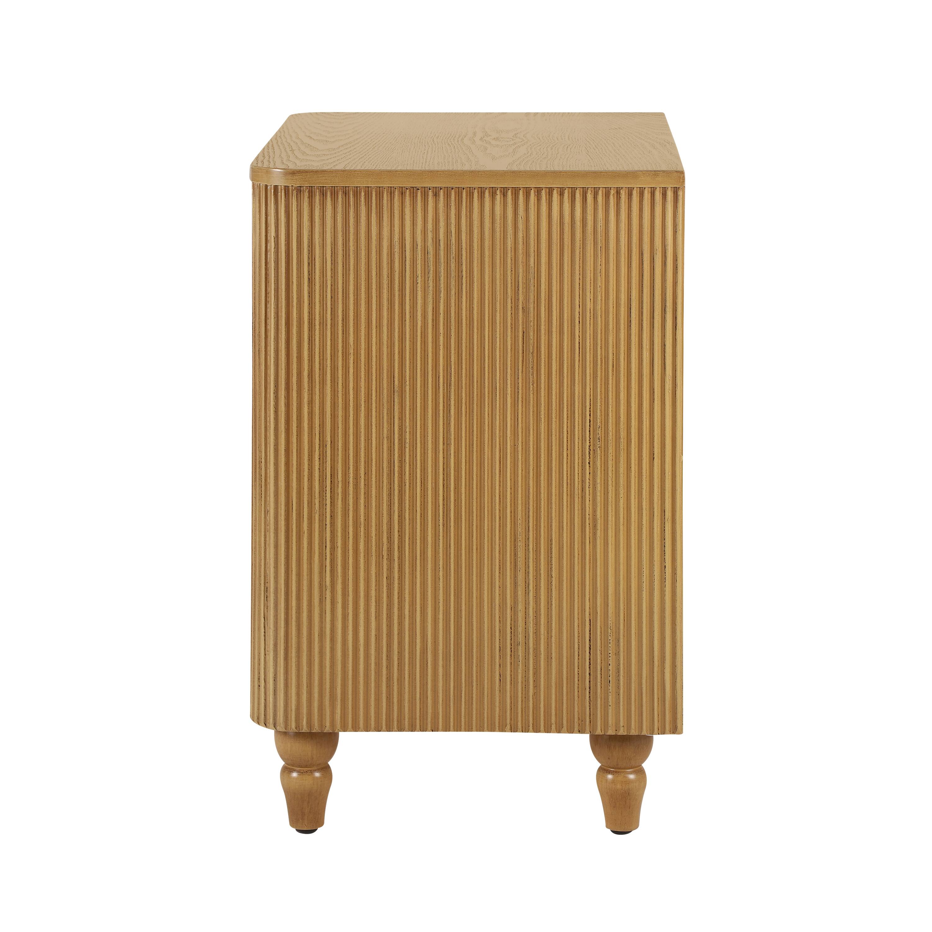 Alt View 1. Whisen - Mid-Century Fluted 3-Drawer Nightstand,Bedside Table with Curved Profile and Gold Glossy Handles - Natural.