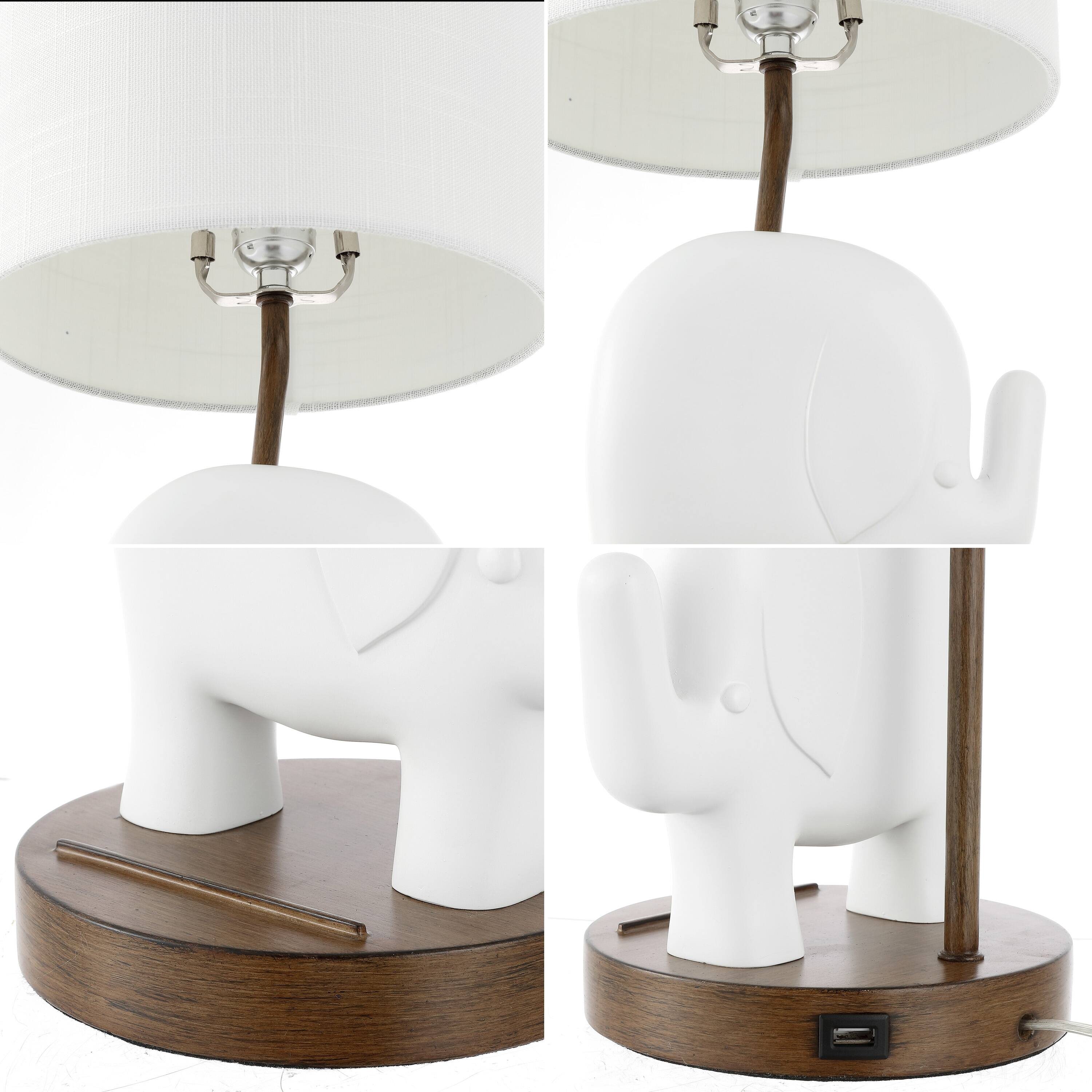 Alt View 5. Jonathan Y - Ellie 20.25" Bohemian Designer Iron/Resin Elephant LED Kids' Table Lamp with Phone Stand and USB Charging Port, White.