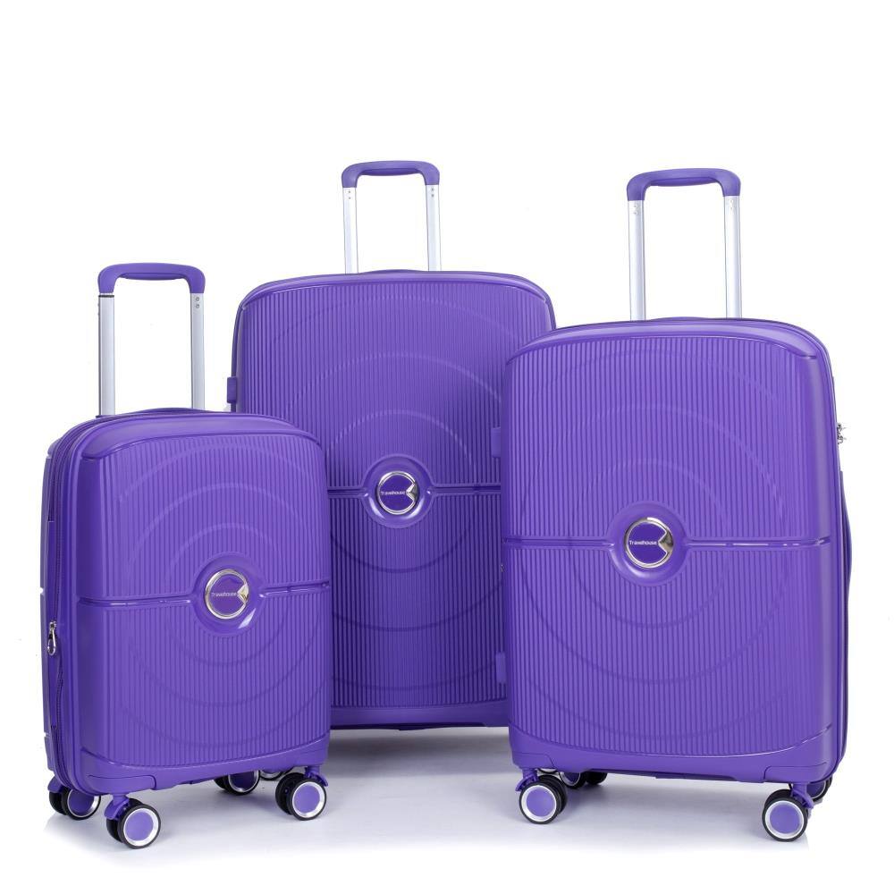 Front. BreeBe - Expandable Hardshell Suitcase Set with Double Spinner Wheels and TSA Lock, Polypropylene, 3-Piece Set (20/24/28) - Purple.