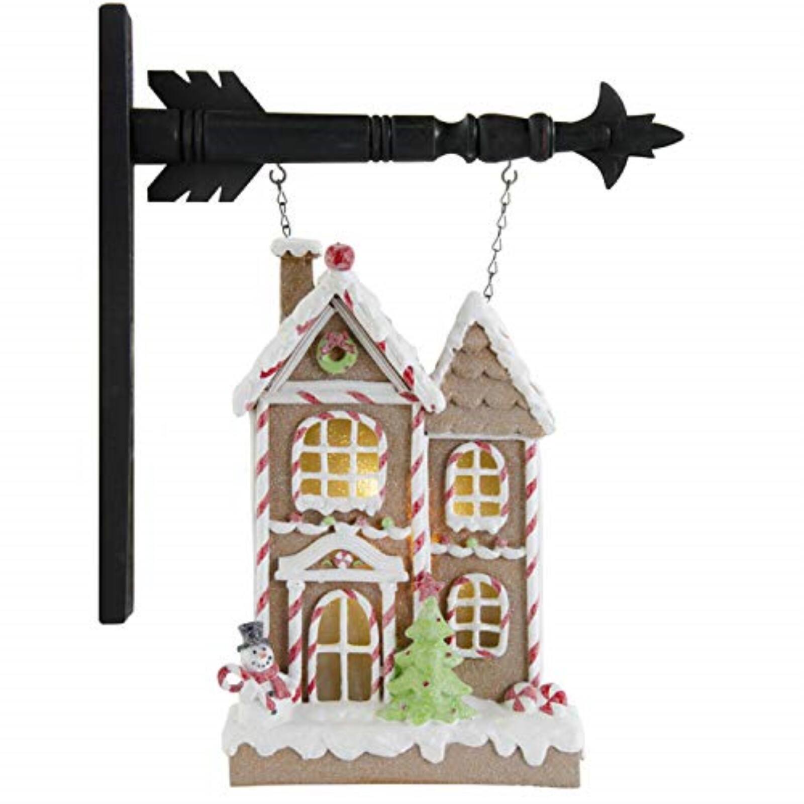 Angle. K&K Interiors - K&K Interiors Brown Glittered Frosted LED Gingerbread House Arrow Replacement Sign 13 inch - Arrow Sold Separately - Brown.