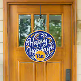Evergreen Enterprises - Pitt Panthers 18" Happy Holidays Wooden Round Door Sign - Multicolor