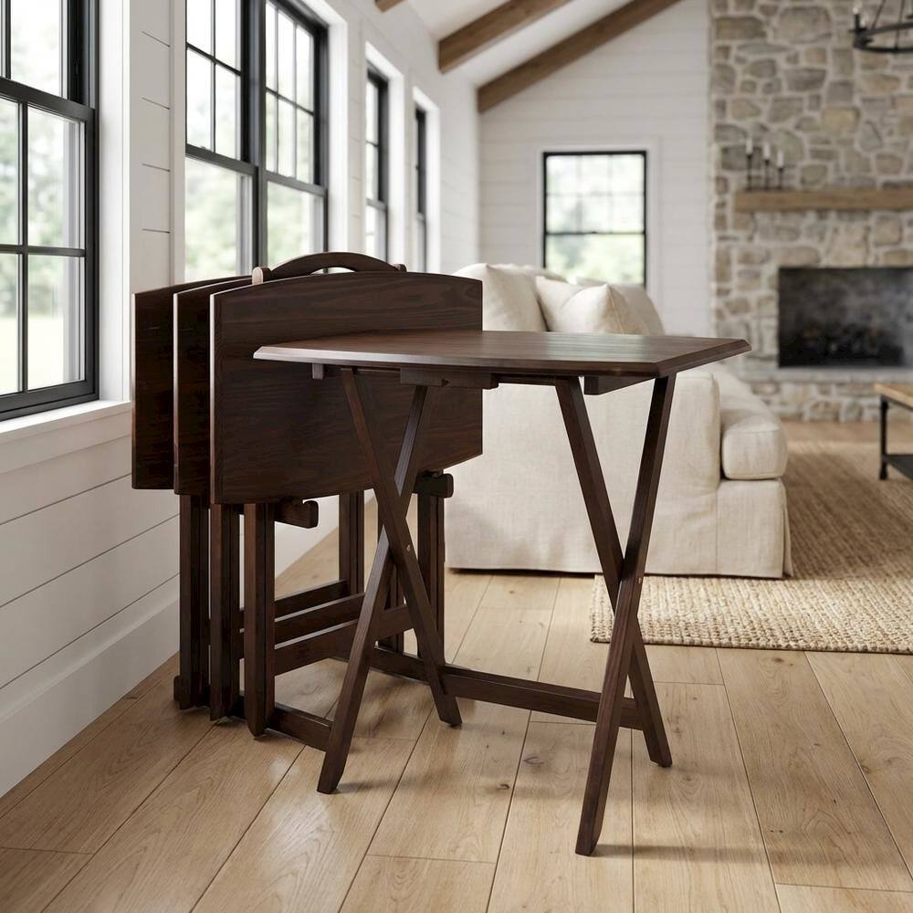 Alt View 4. FurniFact - TV Table Set in Walnut Finish with Durable Material and Elegant Design - Walnut.