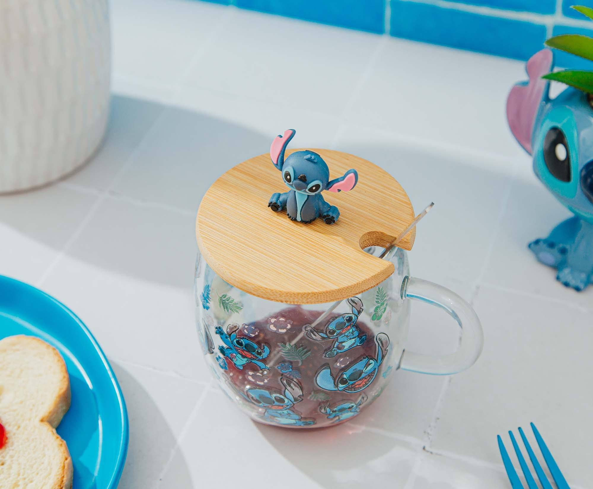 Alt View 4. Silver Buffalo - Disney Lilo & Stitch Expressions Glass Mug With Lid and Spoon | Holds 17 Ounces - Clear.