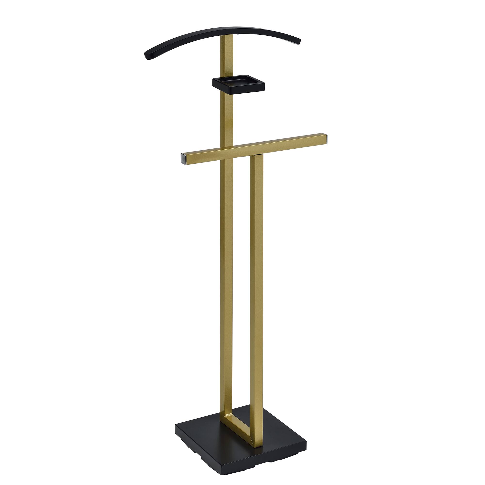 Angle. Kings Brand Furniture - Kings Brand Furniture Freestanding Valet Stand with Tray & Pants Bar, Metal & Wooden Suit Rack Clothes Organizer - Gold.
