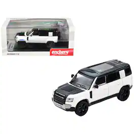 Land Rover Defender 110 White Metallic with Black Top and Roof Rack 1/64 Diecast Model Car by GCD x Enchery