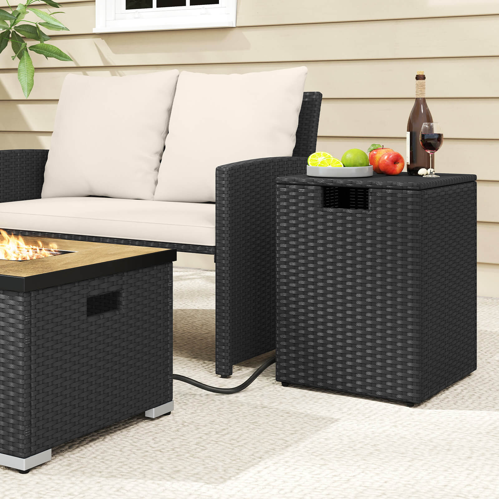 Alt View 3. Costway - Costway Propane Tank Cover Table,16Inch Square PE Rattan Gas Tank Storage Box with Flip Lid - Black.