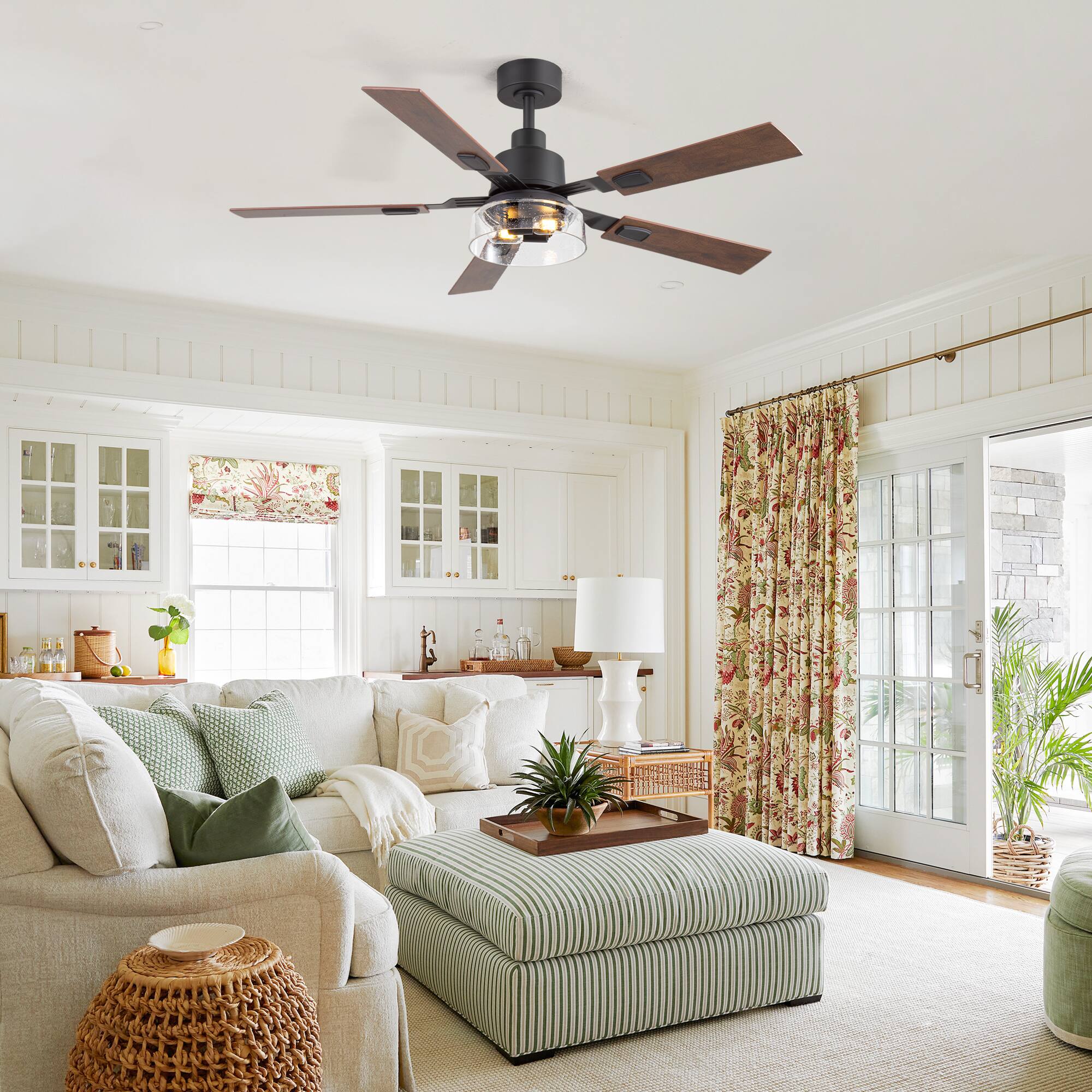 Alt View 1. Breezary - 52-Inch Ceiling Fan with 5 Plywood Dual Finish Blades,  6-Speed DC Motor, 6'' Downrod, Remote Control&Timer - Matte Black and Dark Wood Grain + Light Wood Grain.