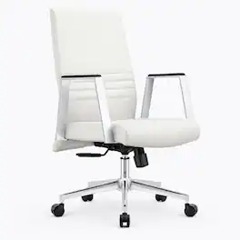 LeisureMod - Aleen Ergonomic Leather Upholstered Office Chair, Iron Frame, Swivel & Tilt Computer Desk Chair, Home Office Workspace - White