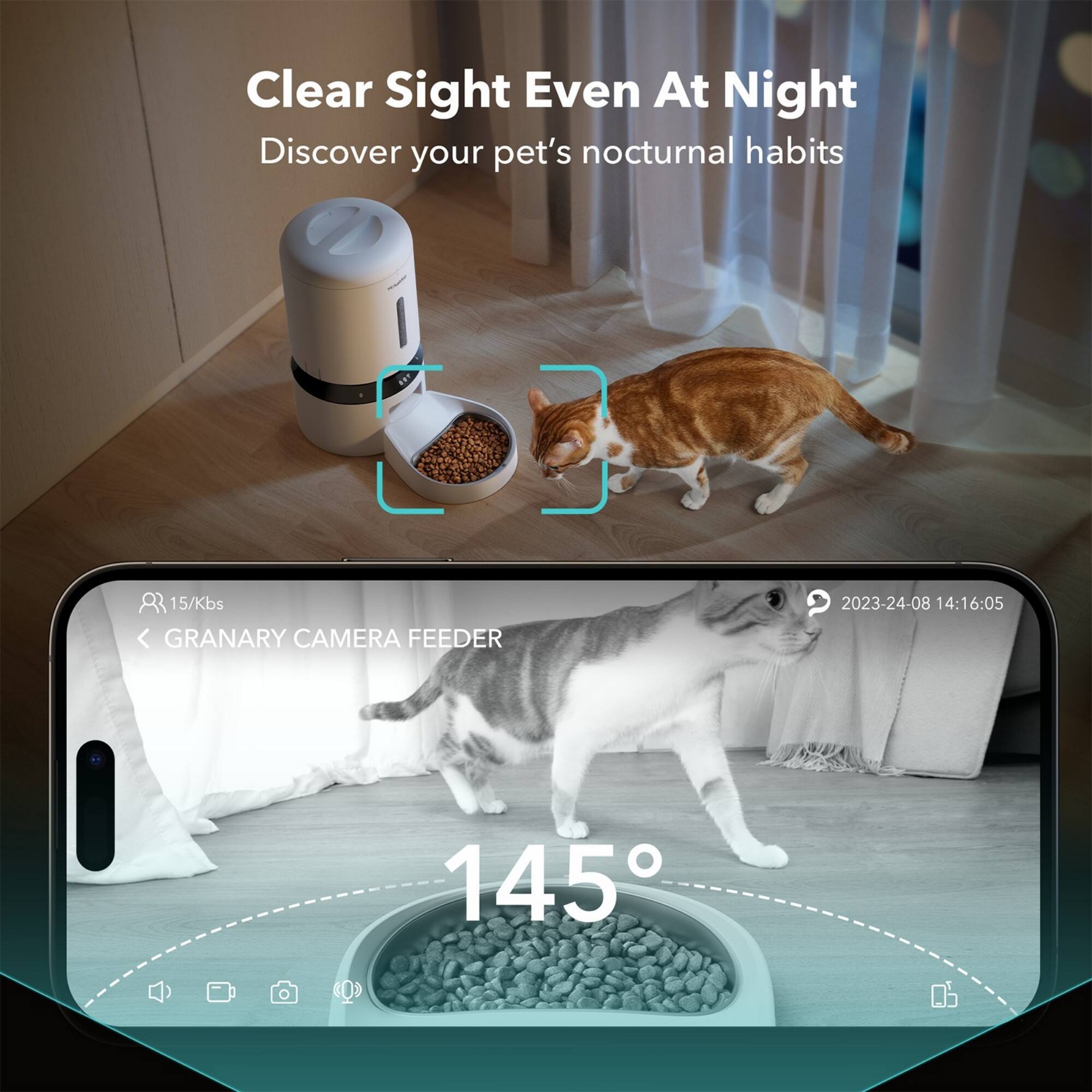 Clear Sight Even At Night Discover your pet's nocturnal habits 145°F Granary Camera Feeder 2023-24-08 14:16:05