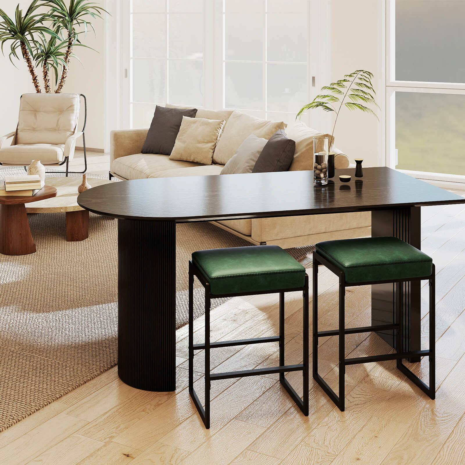 Alt View 5. Costway - Costway 26" Bar Stools Set of 2 with Faux Leather Upholstered Seat, Metal Legs, Footrests - Green + Black.