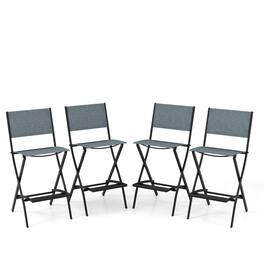 Costway - Set of 4 Outdoor Bar Chair Folding Bar Height Stool with Metal Frame - Blue