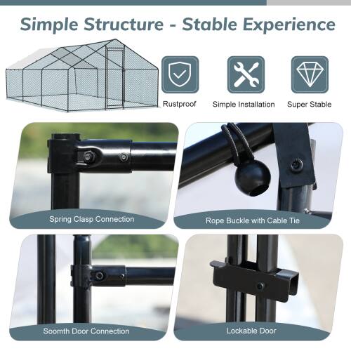 Simple Structure - Stable Experience

- Rustproof
- Simple Installation
- Super Stable

- Spring Clasp Connection
- Rope Buckle with Cable Tie
- Smooth Door Connection
- Lockable Door