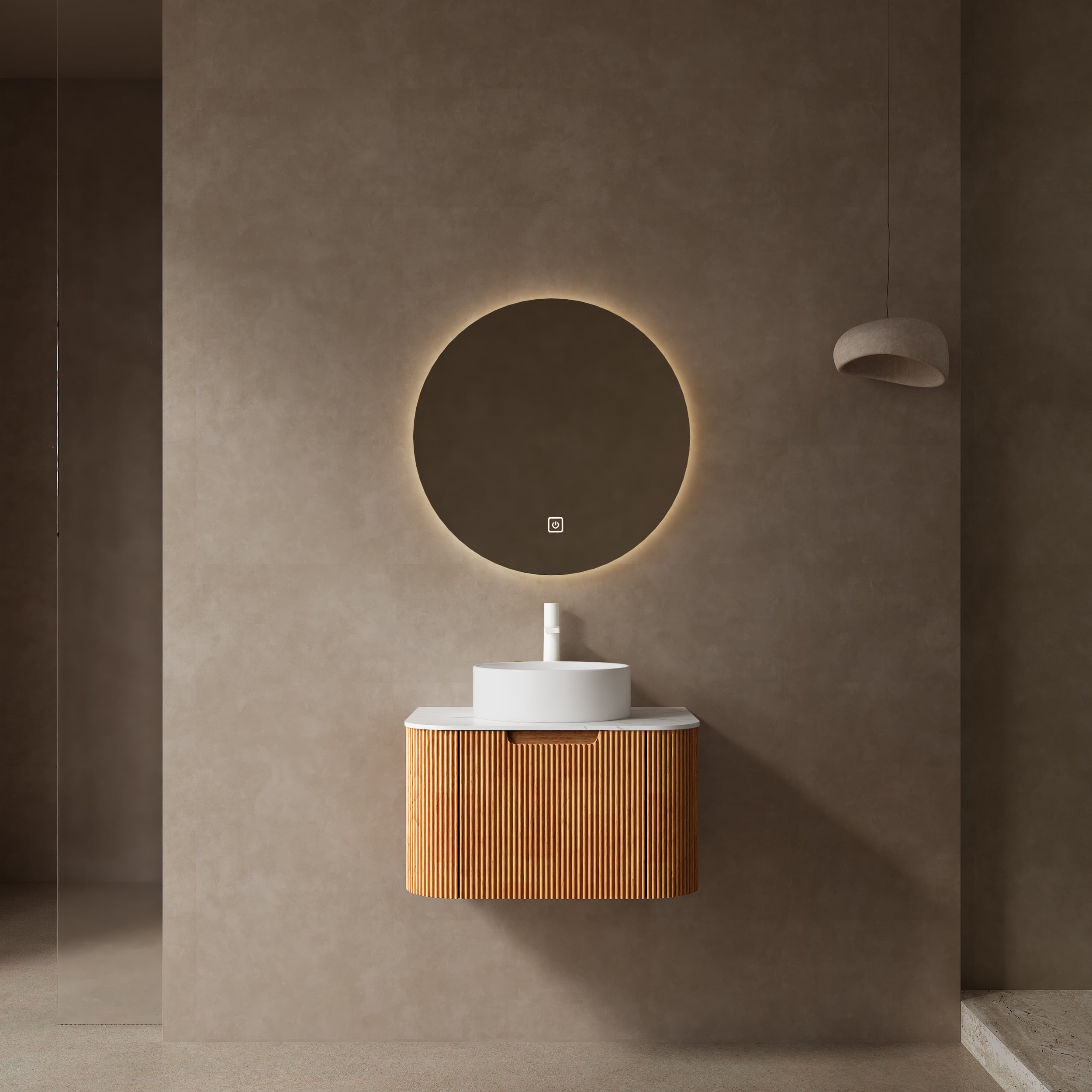 APRILSOUL - DINA 24 Bathroom Vanity with Sink Wall-Mounted Basin Natural Woodgrain - White