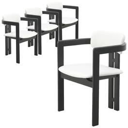 LeisureMod - Velo 4-PCS Modern Faux Leather Dining Accent Armchair with Wood Legs - Black/Off White