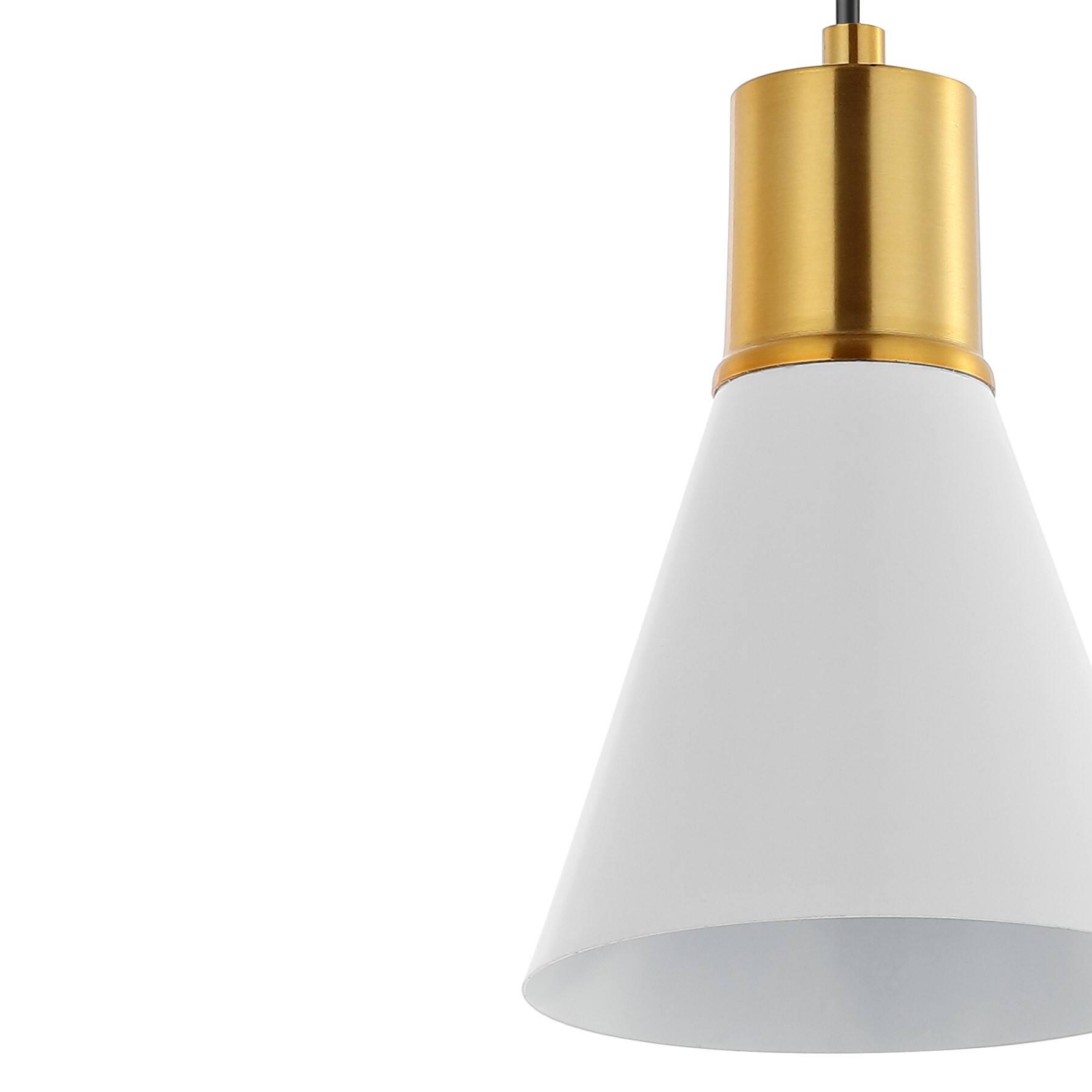 Alt View 4. Jonathan Y - Apollo 6" 1-Light Mid-Century Modern Iron LED Pendant, White/Brass Gold - White/Brass Gold.