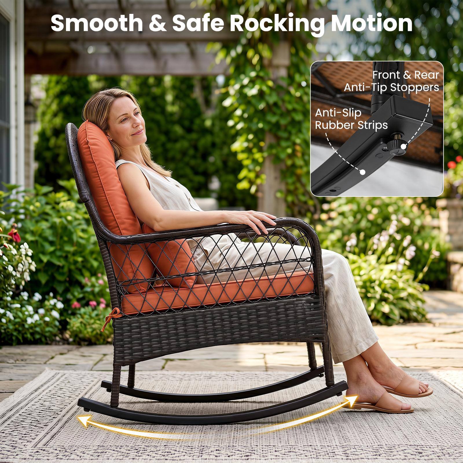 Smooth & Safe Rocking Motion  
Front & Rear Anti-Tip Stoppers  
Anti-Slip Rubber Strips