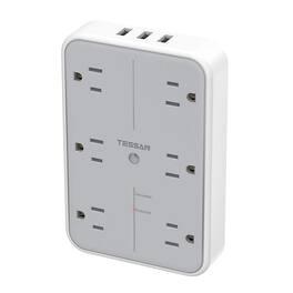 Wikistore - USB Wall Charger Surge Protector with 6 Outlets 3 USB Ports 1080J Multi Plug Outlet Extender - White