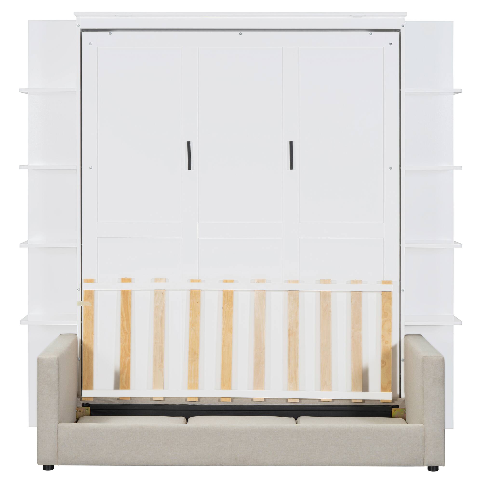 Alt View 4. Tiramisubest - Queen Size Murphy Wall Bed with Sofa, White, 87" L x 90" W x 88" H, 332 lbs, Space-Saving - White.