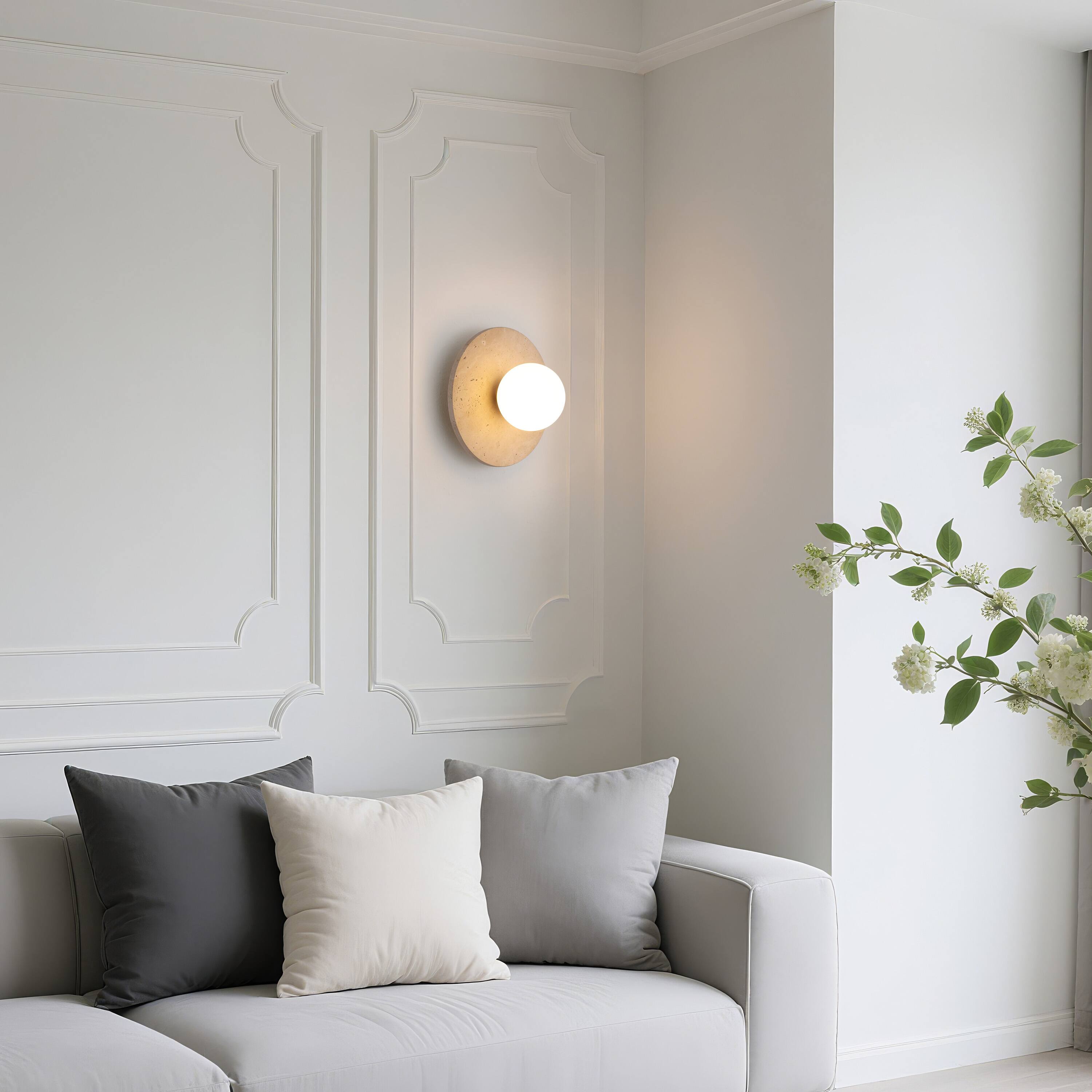 Alt View 10. Jonathan Y - Tivoli 9.75" Modern Minimalist 1-Light Ovoid Travertine LED Wall Sconce, Light Brown - Light Brown/Brass Gold.