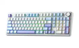 AULA - F99 Pro 99-Key Wireless Hot-Swappable Mechanical Gaming Keyboard with Multifunction Knob and RGB and 8000mAh Battery - White Blue Purple
