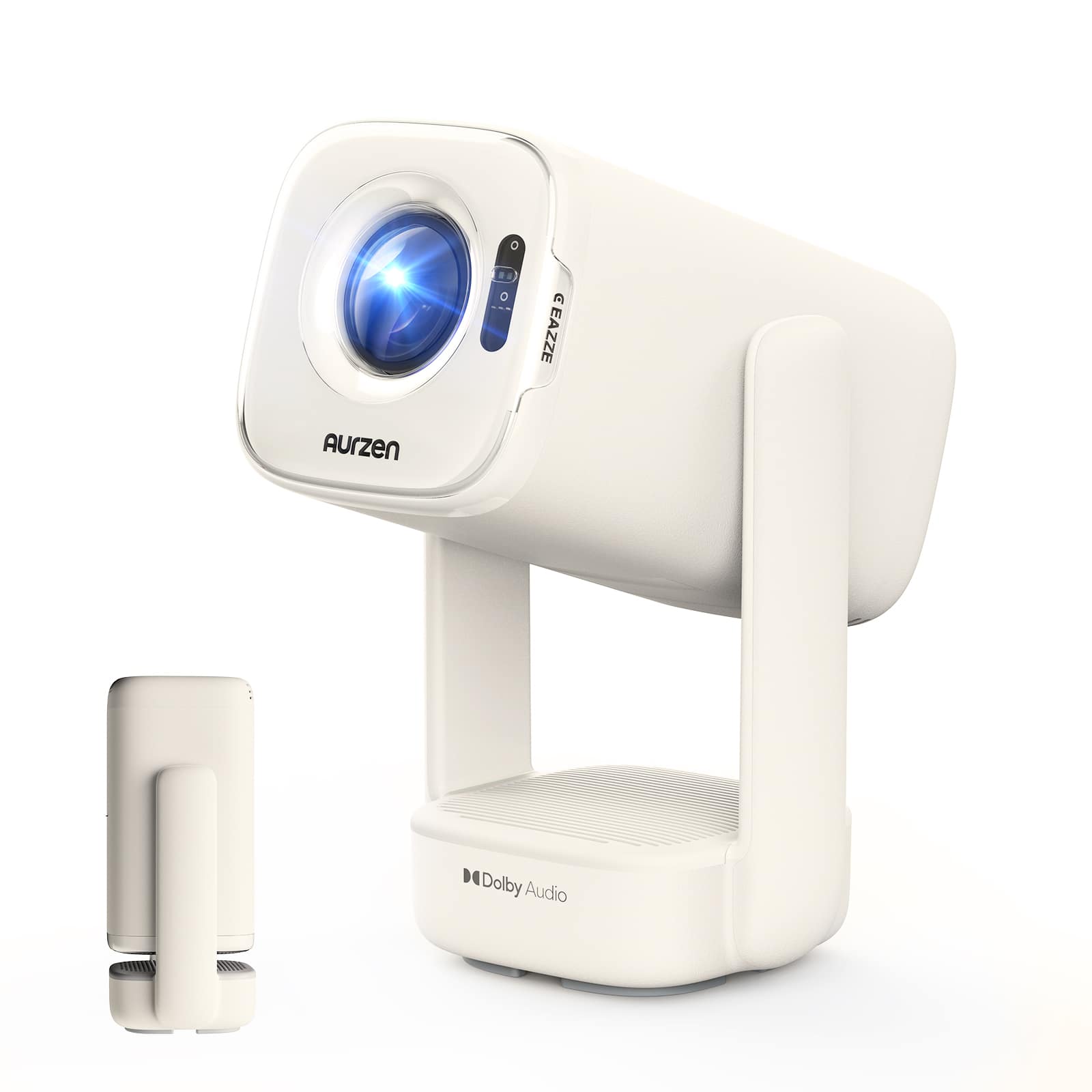 Aurzen - Smart Portable Projector with USB-C Powered, 4K Supported, 16W Dolby Audio, Built-in Official Apps, Native 1080P HDR10 - Off-White