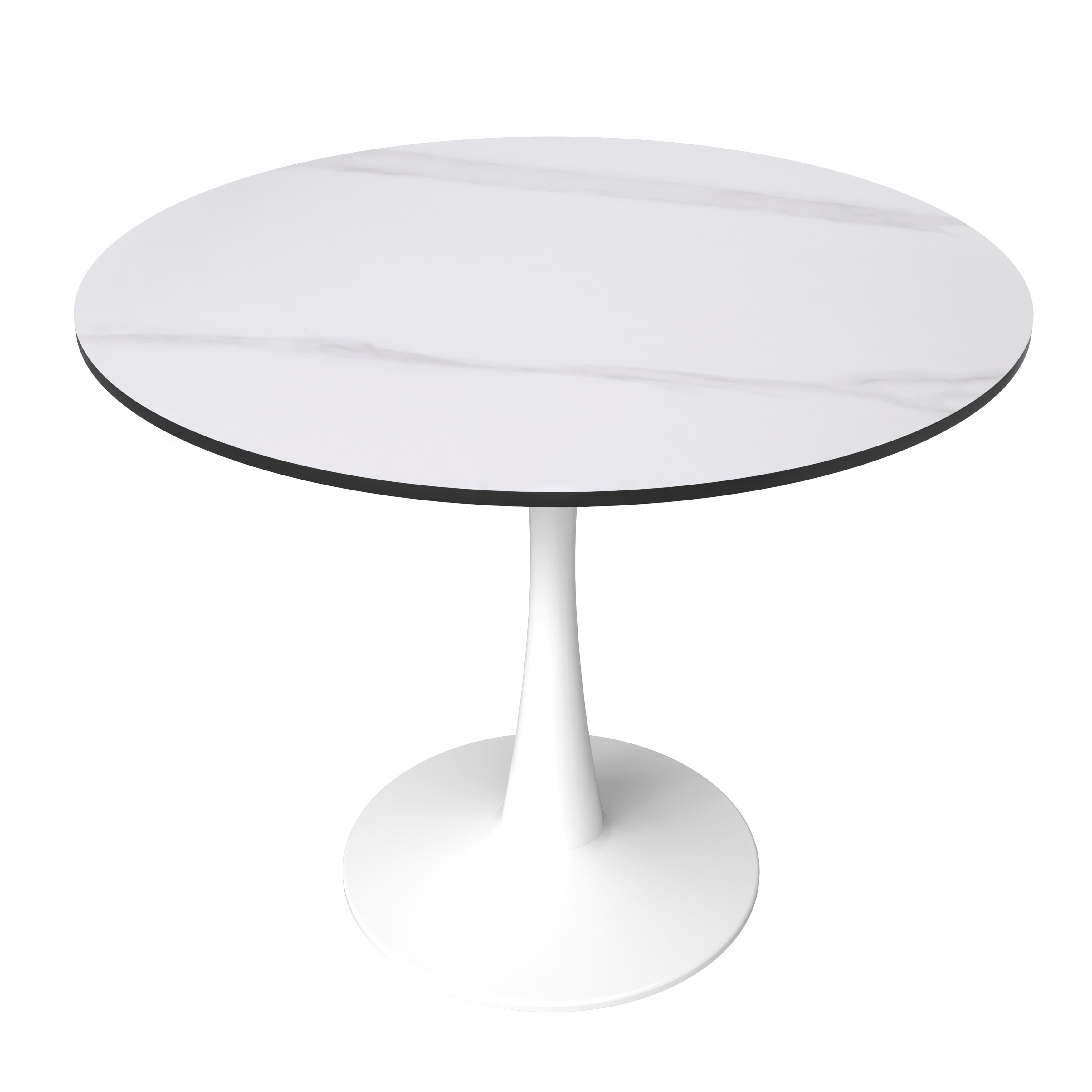 LeisureMod - Bristol 31" Mid-Century Round Kitchen Table - Heavy-Duty Pedestal Base, Scratch-Resistant Stone or Wood Top - Stone - White