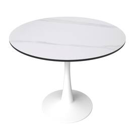 LeisureMod - Bristol 31" Mid-Century Round Kitchen Table - Heavy-Duty Pedestal Base, Scratch-Resistant Stone or Wood Top - Stone - White