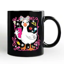 OrnamentallyYou - Coquette Teacher Goose Mug, Funny Gift - Black