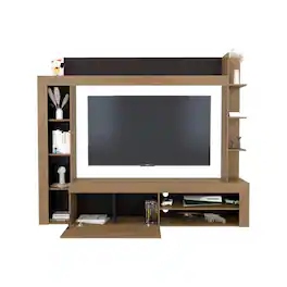 TuHome - Entertainment Center and TV Stand with Open Below Shelves,Natural Oak with Black - Brown
