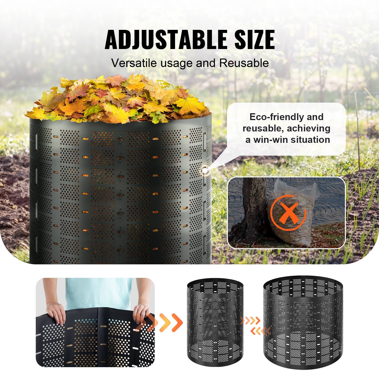 ADJUSTABLE SIZE  
Versatile usage and Reusable  

Eco-friendly and reusable, achieving a win-win situation