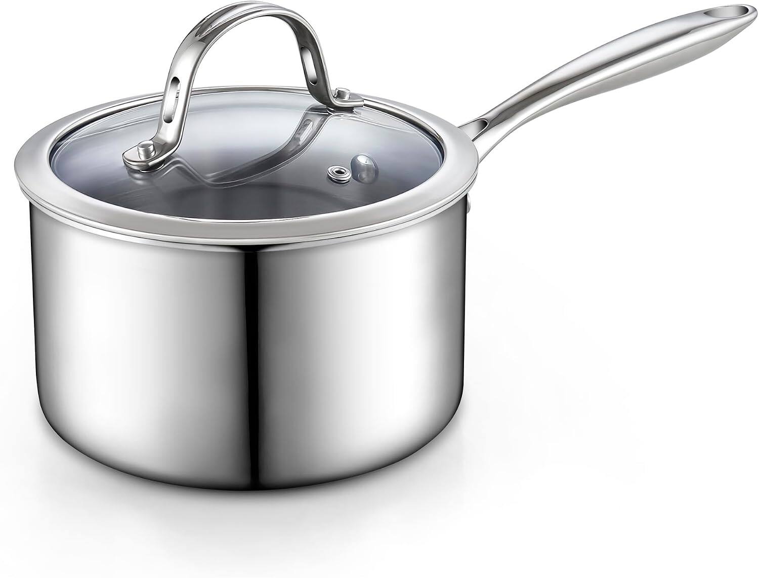 Front. Cooks Standard - MultiPly Clad 3 Quart Stainless Steel Saucepan with Glass Lid, Kitchen Induction Cooking Sauce Pot - stainless steel.