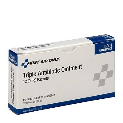 **Tite Amitvot ANTISETICS 12-001 ONLY**

**FIRST AID ONLY**

**Triple Antibiotic Ointment**
12 (0.5g) Packets

**Pomada con triple antibiótico**
12 sobres de 0.5 g

**ANS/ISEA 2008-2015**