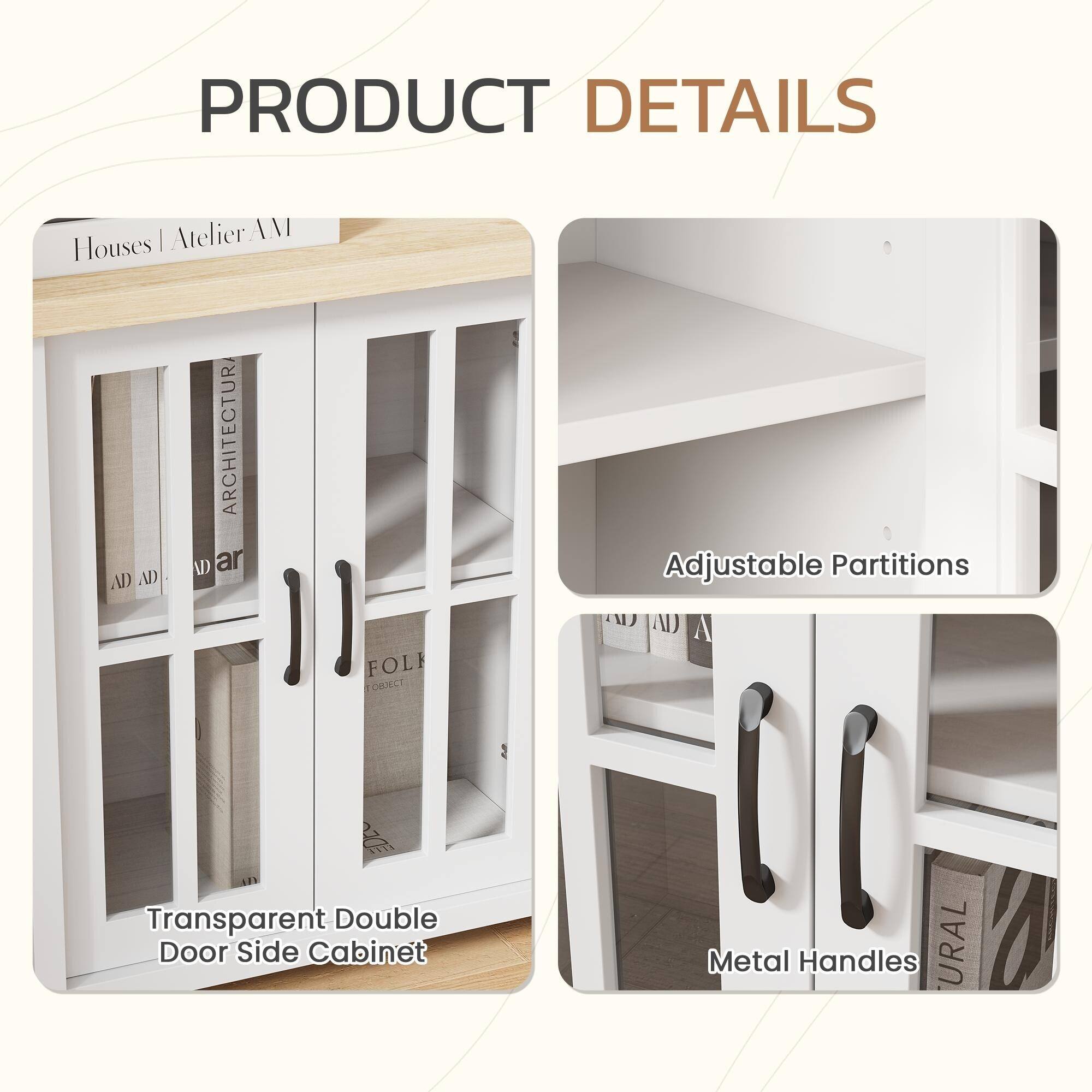 PRODUCT DETAILS

- Transparent Double Door Side Cabinet
- Adjustable Partitions
- Metal Handles