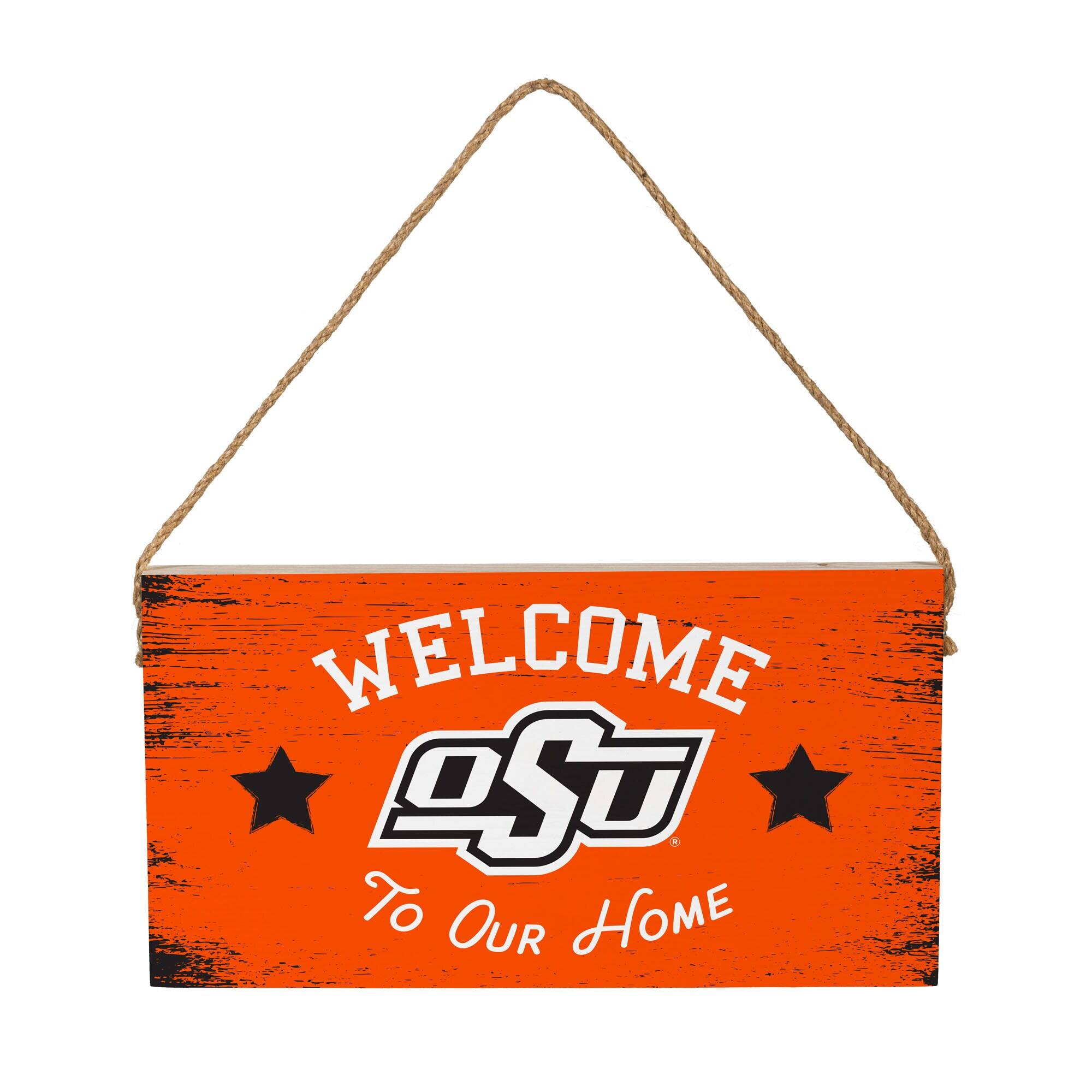 Oklahoma State Cowboys 6" x 11" Welcome Home Wood Wall Sign with Rope Hanger