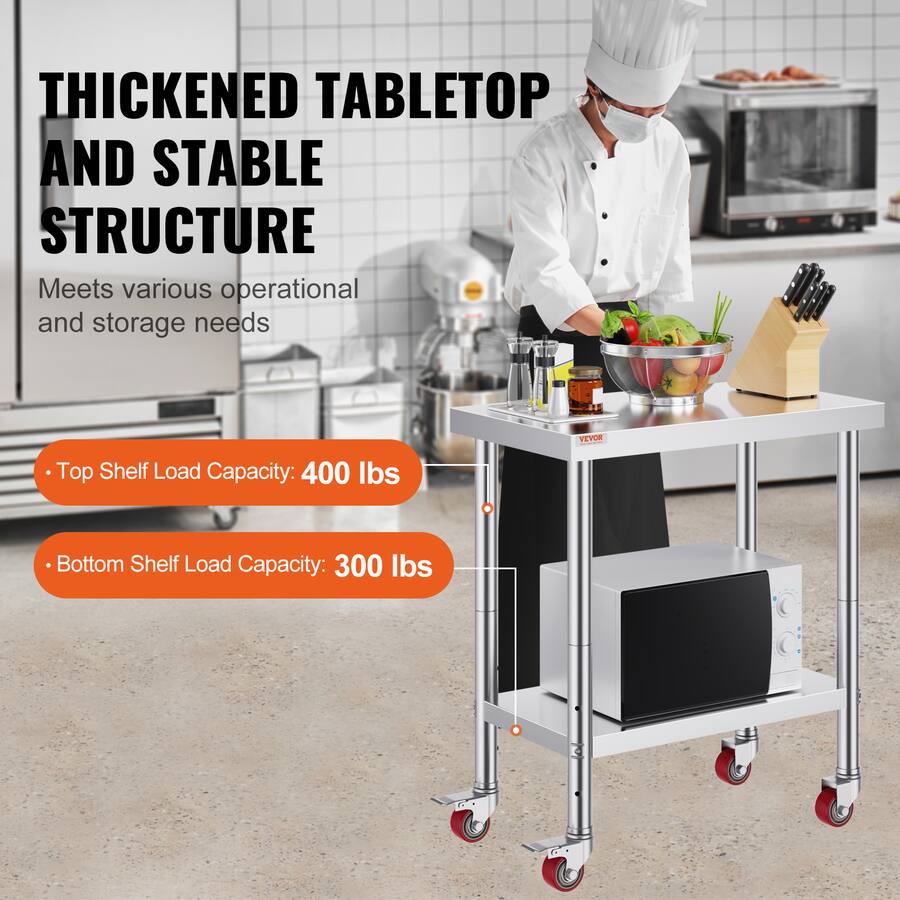 VEVOR Stainless Steel Work Table 30 x 24 x 33 Inch, 700 LBS Load ...